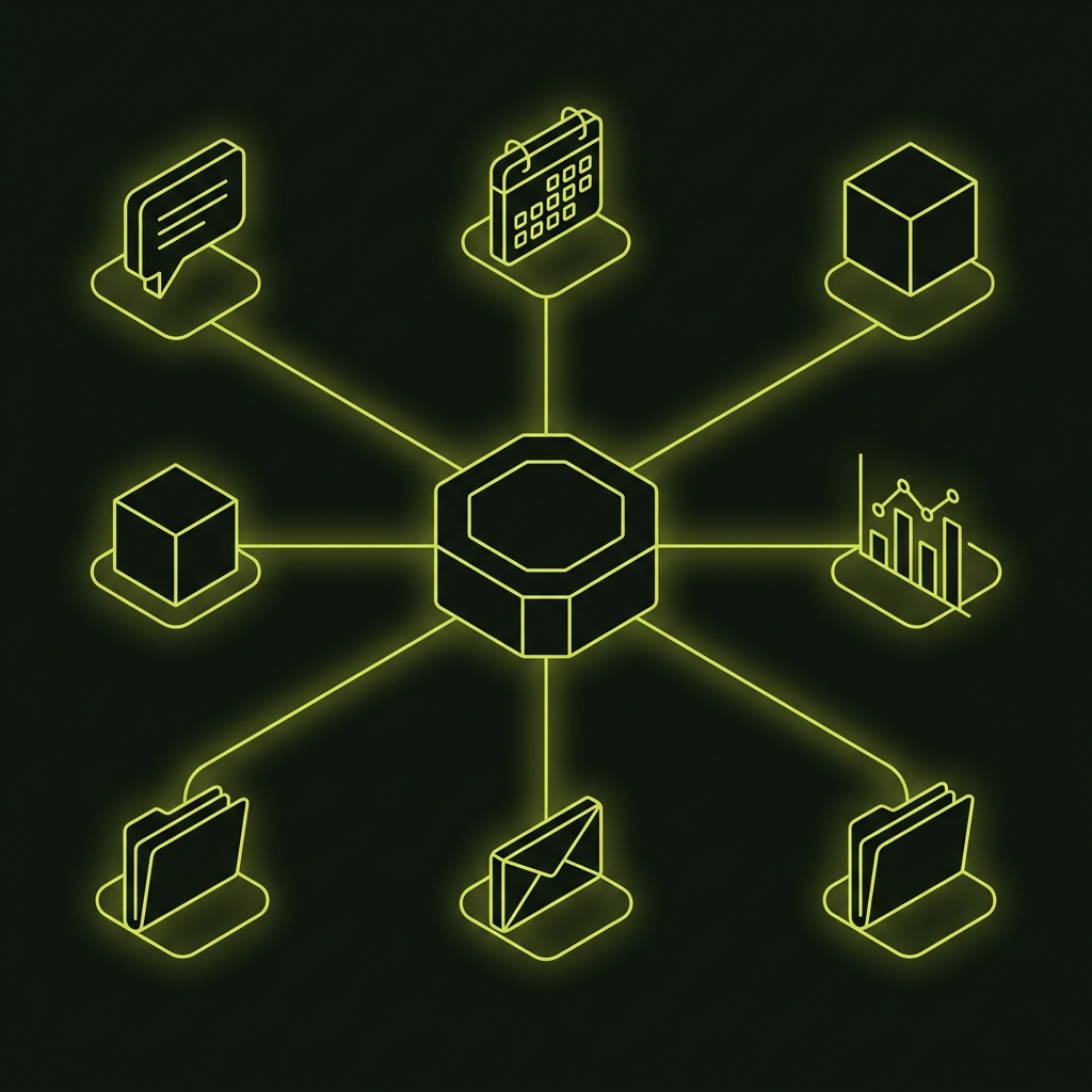 Agent IA central connecté à un réseau d'outils pour orchestrer les tâches de l'équipe